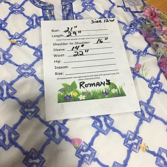 Roaman’s size 12W NWT white long sleeved lined embellished shirt 100% polyester - Picture 8 of 10